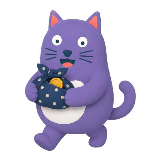 ふろしきを持つシンプル家計簿のネコのキャラクター
